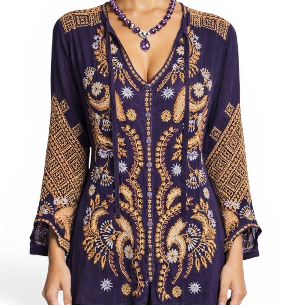 Johnny Was Minerva extremely heavily embroidered tunic/blouse NWT